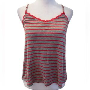 New Small Ultra Flirt Gray Striped Lace Trim Cami Tank Top